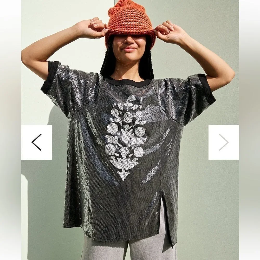 Free People Sequin Run Off TeeSize XS